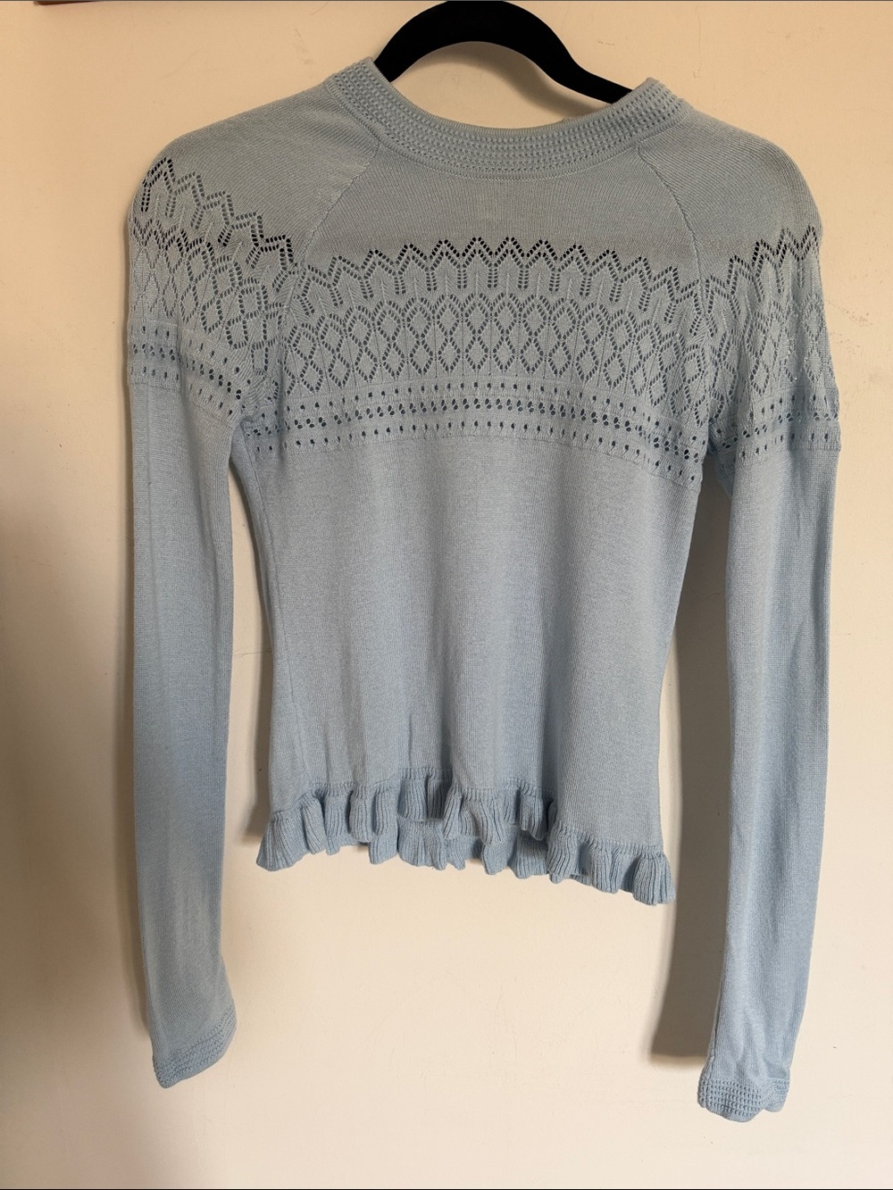 Light Blue Women's Eyelet Knit Long-Sleeve Top